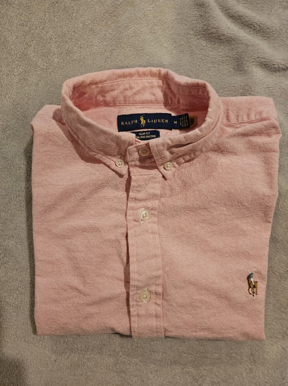 Ralph Lauren Men’s Slim Fit Stretch Oxford Button-Up – Pink – Size M